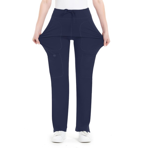QBK Yoga Scrub Pants Women Mid Rise Yoga Work Pants-