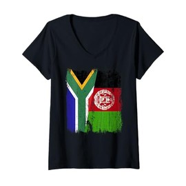 Womens South Africa Afghanistan Half Flag South African Afghan V-Neck T-Shirt