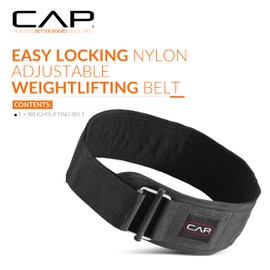 CAP Barbell Premium Nylon Weightlifting Belt – Heavy-Duty Support for Squats, Deadlifts, and Core Stability - Black - X-Large