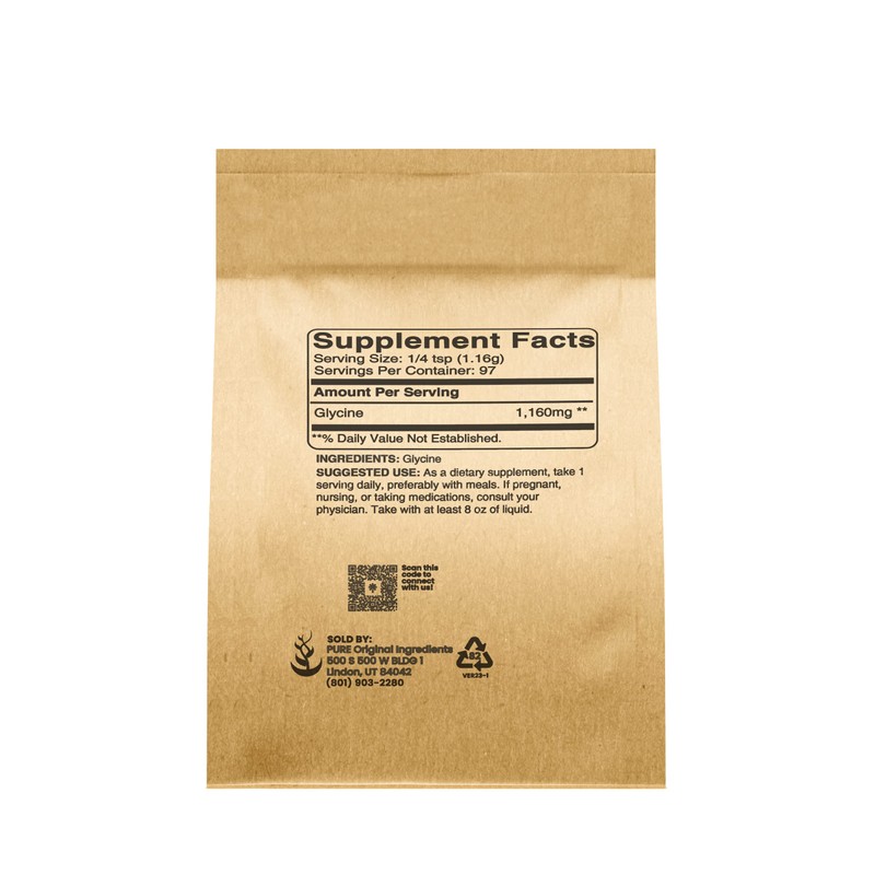 PURE ORIGINAL INGREDIENTS Glycine Powder (4oz) Non-GMO, Non-Essential Amino Acid