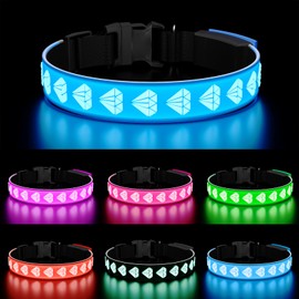 TOPOTO LED Dog Collar, 3D Design Dog Collars, Adjustable 15 Multi-Colors Light Up Dog Collar Rechargeable Waterproof Bright Pet Collar for Large Dogs, Blue