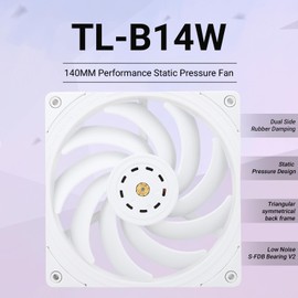Thermalright TL-B14W 140mm CPU Cooler Fan, Computer White Case Fan, PWM Control, 1500RPM, Static-Pressure Performance Fan for S-FDB Bearing(White)