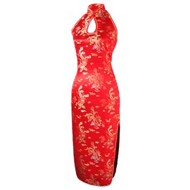 7Fairy Women's Wedding Red Dragon Halter Backless Long Chinese Dress Size 4 US