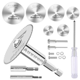 11 PCS Rotary Drill Saw Blades: 6 PCS Mini Circular Saw Blades with 2 PCS 1/4" Hex Shank, 1/8" & 1/4" Round Shanks+ Screwdriver, HSS Small Cutting Discs for Dremel Rotary Tools, Inside PVC Pipe Cutter