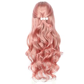 SOMIARIK Pink Lace Front Wig with Brown Roots, 13x4 Ombre Pink Synthetic Lace Front Wig Pre plucked with Natural Hairline Party Date Daily Wear Christmas Natural Looking 26 Inch