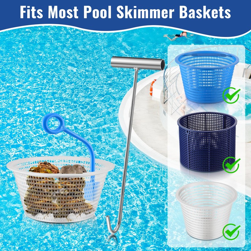 Pool Skimmer Basket Hook, Universal Skimmer Basket Handle for Inground