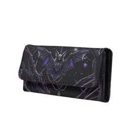 Jolamirel Gothic Wallets for Women Vintage Victorian Floral Slim Purse Card Holder Money Organizer, PU Leather Billfold, Night Bat Purple, Casual