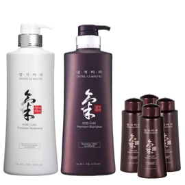 Daeng Gi Meo Ri- Ki Gold Premium Shampoo+Treatment Set, Effectively Moisture to Dry and Rough Hair, No Artificial Color 16.9 Fl Oz/500ml + 2.3 FL OZ/70ml Samples(4pcs)