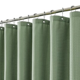 meioro Sage Green Shower Curtain, Anti-Mould, Waterproof and Dries Quick Shower Curtains, Waffle Heavy Textile Fabric Shower Curtain with 12 Rings, 180 x 180 cm, Luxury Shower Blind for Bathtub