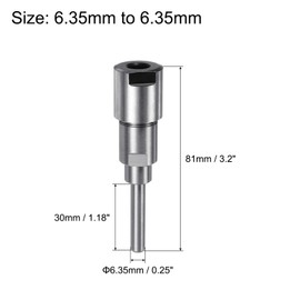 sourcing map Router Collet Extension Rod Converter Adapter 6.35mm to 6.35mm for CNC Engraving Machine Woodworking Milling Bit
