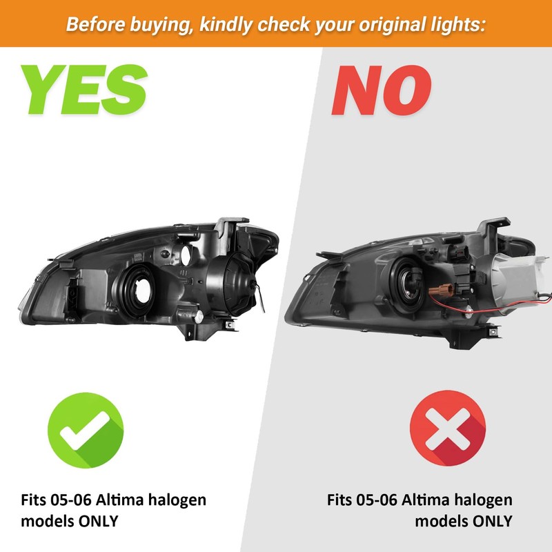 Halogen Headlights for 2005-2006 Nissan Altima Headlight Assembly Compatible with