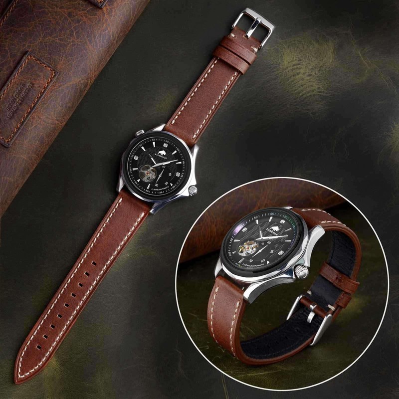 BISONSTRAP Leather Watch Straps, Quick Release Replacement Band for Men