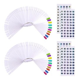 100 barras de muestras de color de uñas postizas en forma de abanico con calcomanías de números para visualización de color, palos de práctica de esma