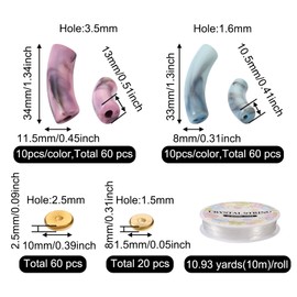 Pandahall 160 Pieces Coarse Tube Beads Bracelet Making Kit Imitation Gemstone Acrylic Pasta Beads Rhinestone Spacer with Elastic Cords