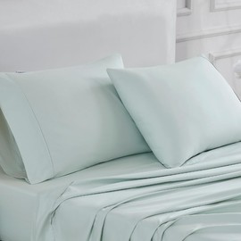 Linen Closet Luxury Cotton 400 Thread Count Ultimate Cotton Percale Standard Pillowcases, Set of 2, Sea Green