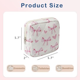 RSRSLEII Small Quilted Cosmetic Pouch for Purse, Mini Cotton Makeup Bag with Compartments, Cute Zipper Lipstick Holder for Women (02Heart Bow)