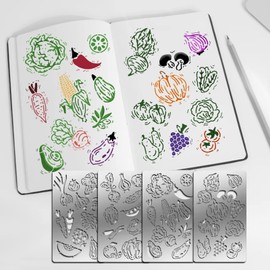 FINGERINSPIRE 4 Pcs Vegetables Fruits Theme Metal Journal Stencil Metal Painting Template Stainless Steel Multifunctional Planner Metal Stencils Templates for DIY, Engraving, Painting, Scrapbooking