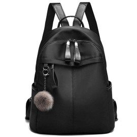 IHAYNER I Backpack Womens Ladies Backpacks for Women Rucksack Nylon Waterproof Anti-Theft Daypack Multi-Pockets Hairball Pendant Travel School Purse Black