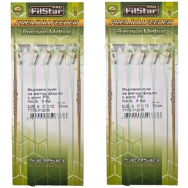 PRO FILSTAR Fishing Hook Set with Leader for Method Feeder 10 Pieces, Size 9, Braided Line 10 cm, Diameter 0.12 mm - Fishing Carp Accessories - Ring Hook for Pellets - Ring Hook - Rig Hook Set - Sport