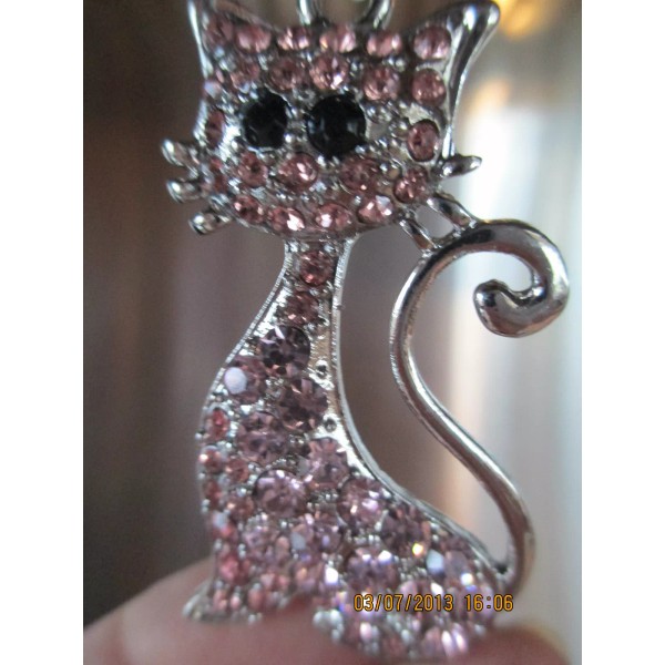 PINK CAT " BLING BLING " KEYCHAIN OR PURSE CHARM