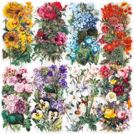 Knaid Knaid 100 Pieces Vintage Flower Stickers Set - Big 3.4" Waterproof Clear Botanical Floral Journaling Sticker for Scrapbooking Junk Journal Supplies Bullet Journals Planner Collage Laptop Paper Crafts