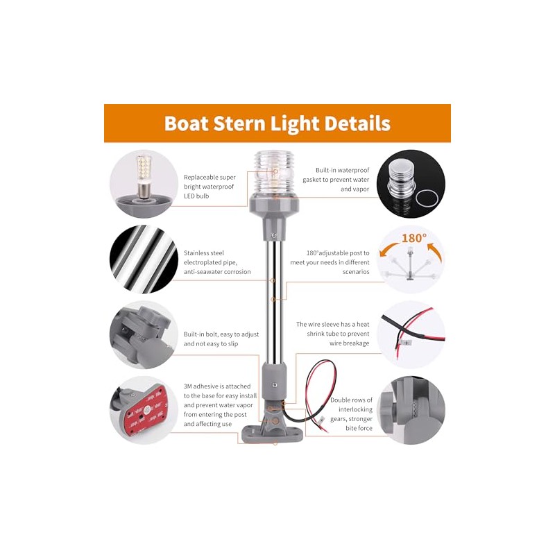 RVZONE 12-Inch Fold Down Anchor Light - 360° White LED
