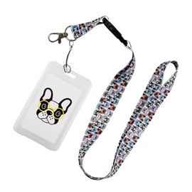 PaseoWell Stylish Cotton Lanyard Keychain with Breakaway Clasp - Bulldog Spectacle Durable ID Badge Holder & Keychain for Students and Professionals - Includes Vertical Card Case