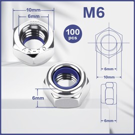 M6 Hexagonal Nuts Stainless Steel A2 V2A Hexagonal Nut Self-Locking Nuts, Pack of 100 DIN985 Locking Nuts Niro Stop Nuts Self-Locking Lock Nuts Set