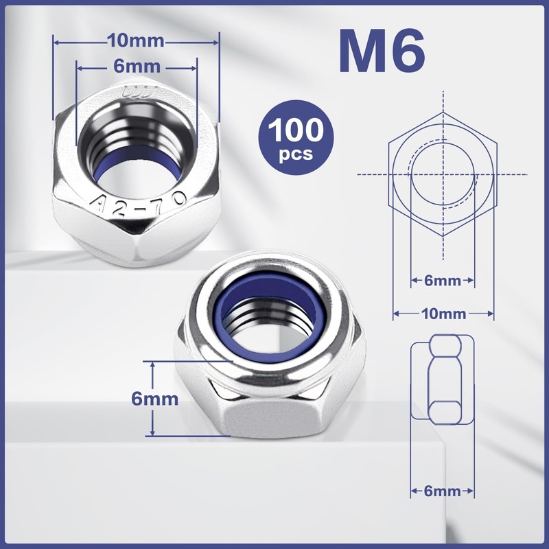 M6 Hexagonal Nuts Stainless Steel A2 V2A Hexagonal Nut Self-Locking
