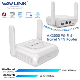 WAVLINK AX3000 Travel VPN Router Wi-Fi 6 USB-C Gigabit Ports for Hotel/RV/Plane Portable