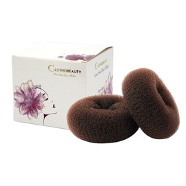 CLOTHOBEAUTY 2 Piece Extra Large Hair Bun Doughnut Maker, Ring Style Bun, Women's Needle Hair Doughnut Bun Maker, Hair Doughnut Shaper Hair Bun Maker (4.3 inches. For Thick and Long Hair) (Brown)