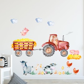 GRAZDesign Wall Sticker Farm Set, Red Tractor with Animals, Wall Sticker for Children's Room and Baby Room - 100 x 57 cm