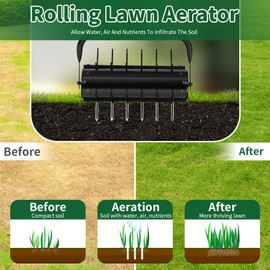 CRUDATE Lawn Aerator, 17'' Grass Rolling Aerators Tool Manual Garden Aerator with Handle Aeration Tool Lawn Steel Nails Aerator Machine with Sandbag, Patio Soil Roller Air Aerator Tool for Yard