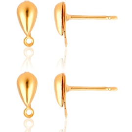 CREATCABIN 1 Box 100Pcs 18K Gold Plated Teardrop Brass Stud Earring Findings Earring Posts Stud Earrings Components Earring with Loop for DIY Earring Jewelry Making 12x9x4mm