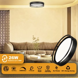 Flynix 12.5 Inch LED Flush Mount Ceiling Light Fixture, 26W, Super Bright 1700 Lumens, 3 Color 3000K/4000K/5000K, Dimmable Ceiling Lamp for Bedroom Hallway Bathroom Kitchen Laundry (Black)