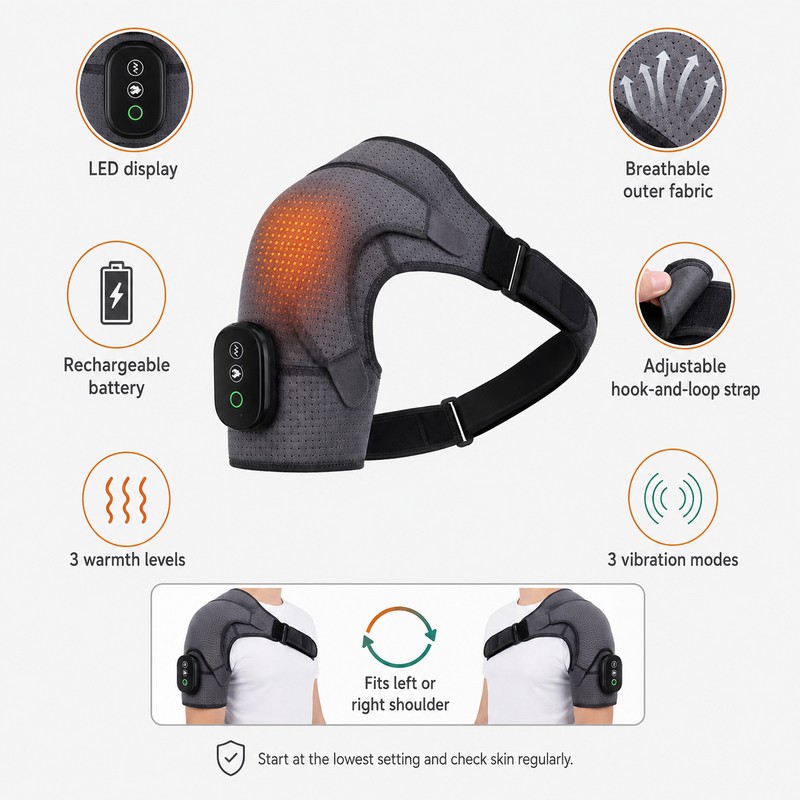 Rechargeable Shoulder Wrap with Adjustable Warmth and Vibration – Cordless