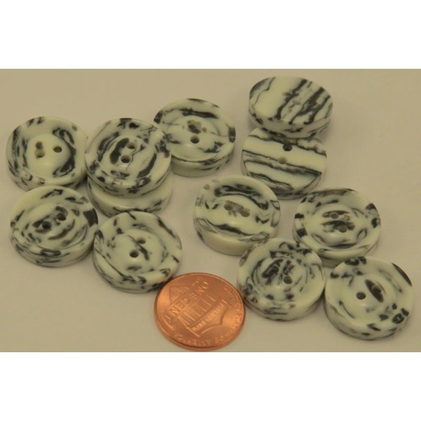 Unbranded 12 Thick Cream & Black Marblized Plastic Buttons 3/4"