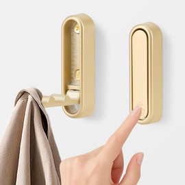 TOTSUN 4PCS Foldable Wall Hooks, Heavy Duty Coat Hooks Gold Wall Hanging Hooks for Bathroom Kitchen Closet, 90° Rotating Design | Bears 44lbs, with Screws and Stickers