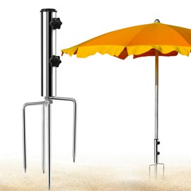 Taufe Ground Spike Parasol, Umbrella Stand Beach Lawn Spike for Parasol Made of Metal Spike Umbrella Stand with 4 Pegs, Adjustable Robust for Beach Grass Sand