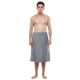 ESKYMODE Mens Terry Cotton Bathrobe Towel, Men's Adjustable Closure Shower Wrap Robe Man Gray L/XL