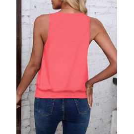 Sialois Womens Tank Tops Casual V Neck Sleeveless Spring Summer Clothes Solid Color Loose Fit Cute Y2K Outfit Basic Cami 2025 Fashion Shirts,Neon Pink,Small Size
