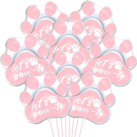 8 Pack Paw Print Balloons, 28 x 26 Inch Large Dog Party Foil Balloons Let's Pawty for Pet Dog Cat Kids Birthday Party 8 Pack Pink