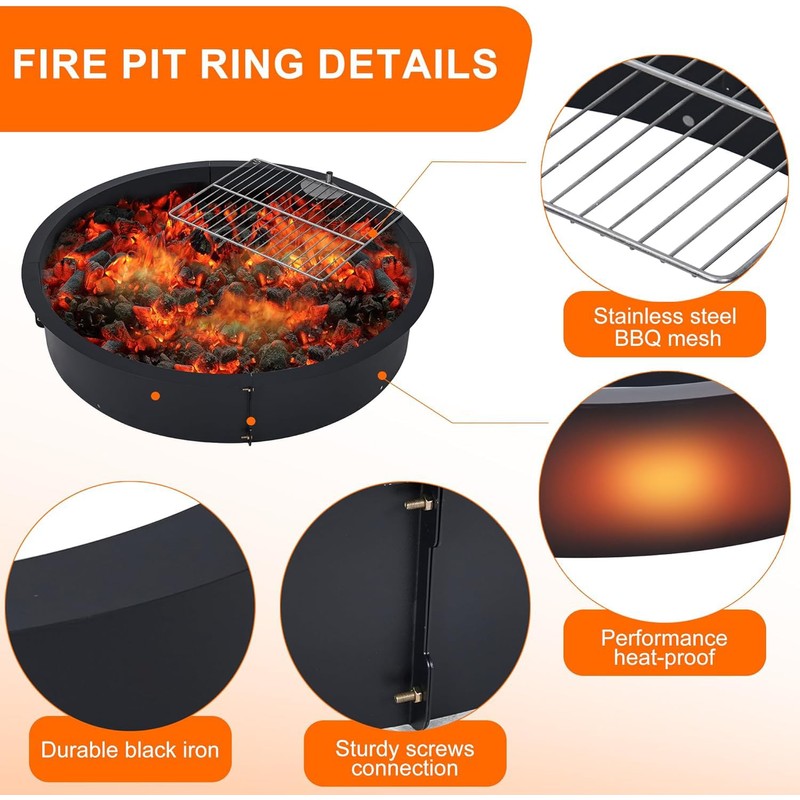 32 inch Inner Fire Pit Ring, Outdoor 2.5MM Steel Firepit