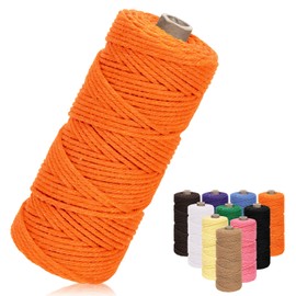 Tanstic 1Pc Orange Macrame Cord, 3mm x 109 Yards Colored Cotton Cord Macrame Rope, Cotton Rope Macrame Yarn Craft Cord for DIY Crafts, Plant Hangers, Knitting