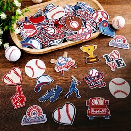 HunnmingRe 72 Pcs Baseball Iron on Patches Chenille Embroidered Baseball Patches 36 Style Iron on Hat Patch Sport Valentines Appliques for Hat Cap Clothes Patch Sew on for DIY Backpack Pants Jeans