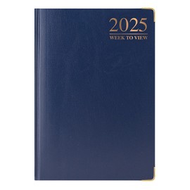 1ABOVE Premium Quality| 2025 Diary | A5 Week to View Diary| 70 GSM-Paper| Hardback cover Gilt Edges Metal Corners for Business Office & Home (Blue)