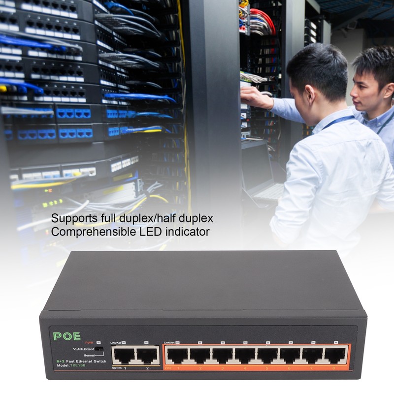 PoE Switch 8 Ports 10/100Mbps 90W RJ45 Adaptive Port LED