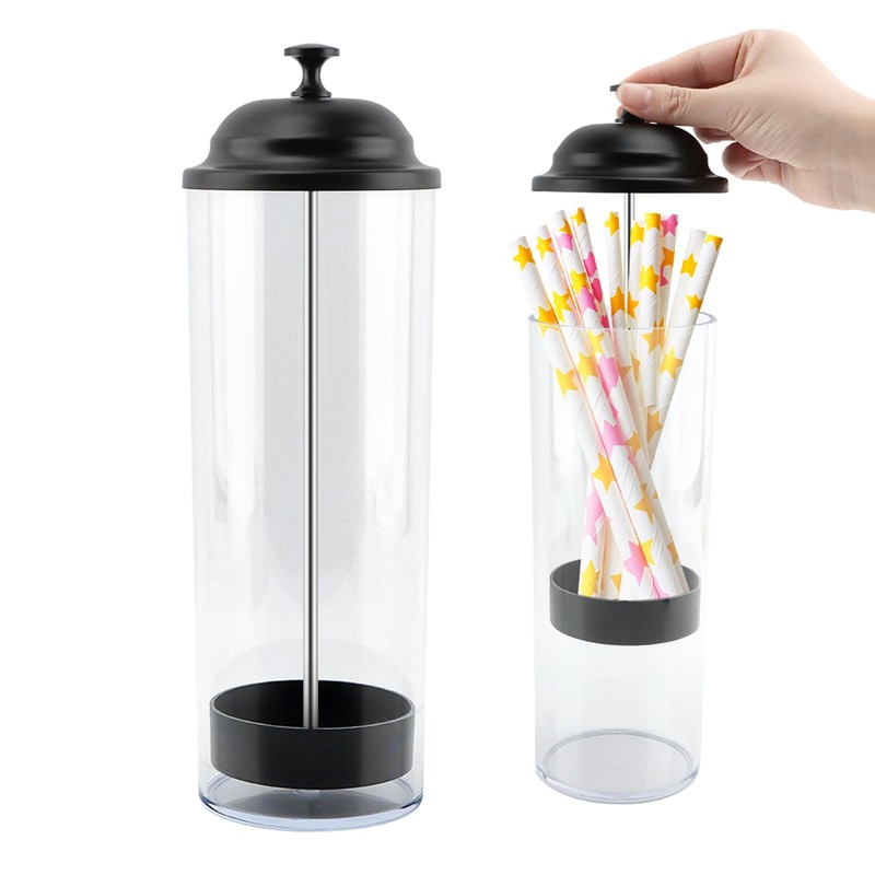 Straw Holder,Plastic Drinking Straws Container with Lid,Clear Drink Tubes Dispenser,for