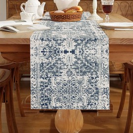 Boho Style Table Runner 33 x 183 cm Vintage Table Runner Turkish Geometry Grey Tablecloth Country Style Washable Runner Table Decorative for Parties Dinner Holidays Kitchen Christmas