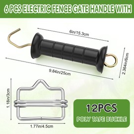 Yookeer 6 Set Electric Fence Gate Handles Poly Tape Buckles Included, Stainless Steel Buckle, UV Resistant Plastic Insulator Handle for Agricultural Farm Livestock Fencing